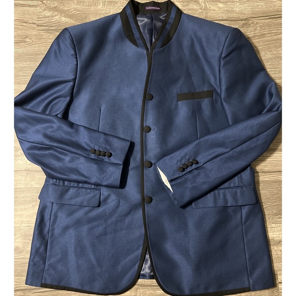 Vinci Men's Navy Blue Banded Collar Tuxedo Blazer Size 46R, Jacket Only - Picture 1 of 13